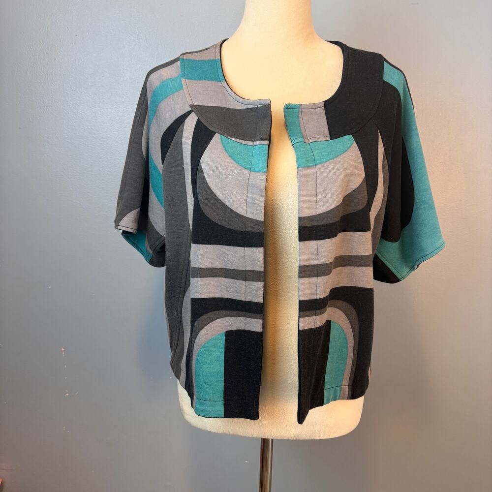 New York & Company Open Front Cardigan Blazer Large Geometric Color Blocking